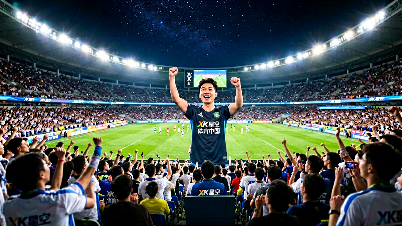 足球赛事现场大屏直播画面 体育场球迷欢呼 XK星空平台